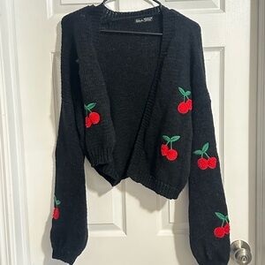 Black cardigan with Cherry Embroidery